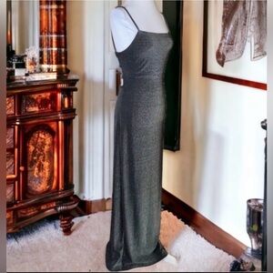 A Fortiori Dark Gray metallic shimmer stretch sleeveless maxi dress Sz M